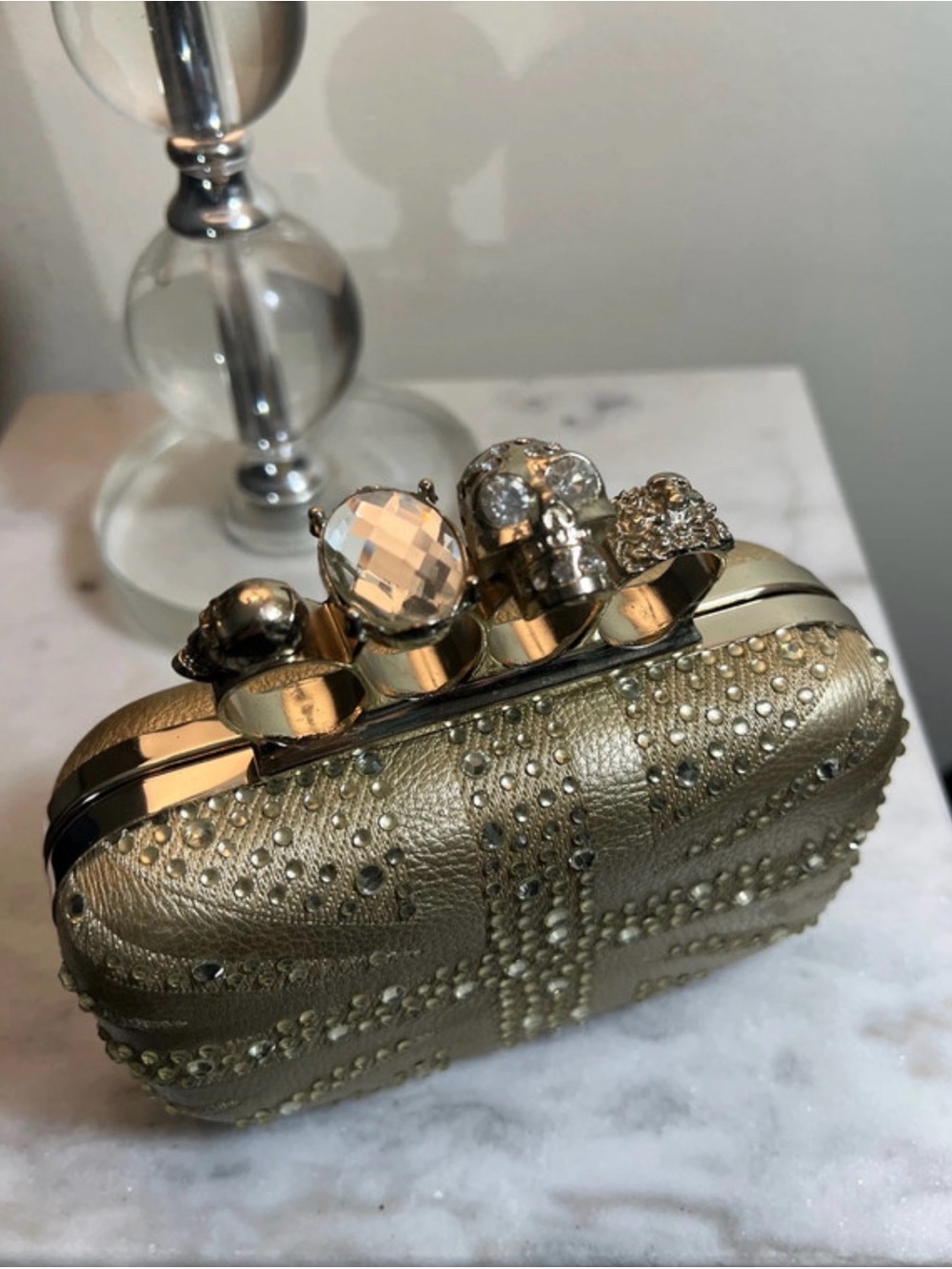 Gold Rhinestone Knuckle Ring Evening
Clutch Bag - Glam Statement Purse